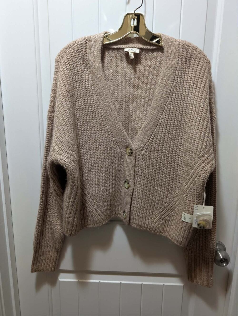 NEW! A.N.A. Womens Beige Oatmeal Marled Cable Knit V-Neck Sweater Size S